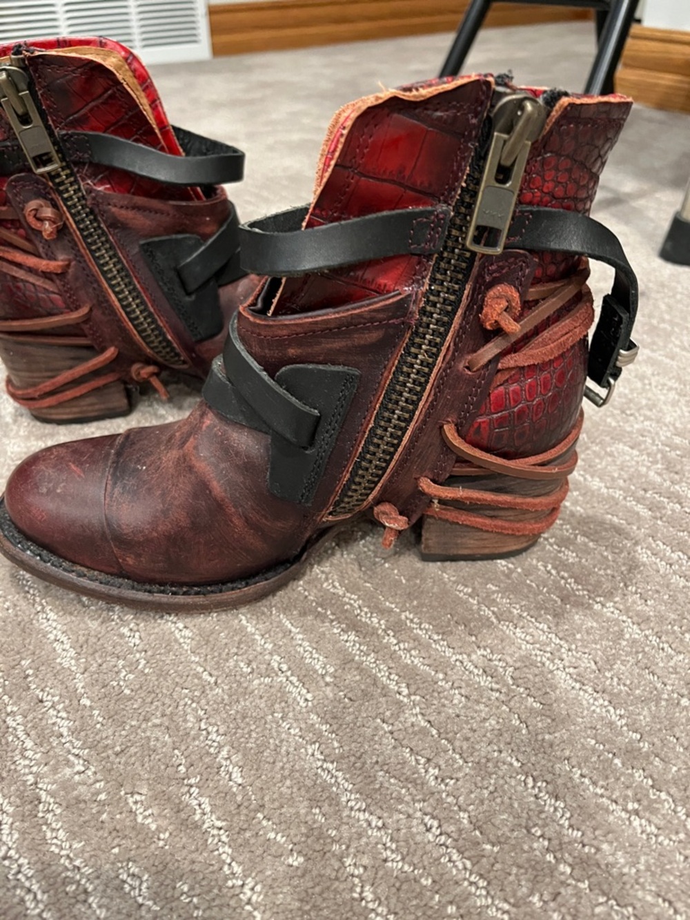 FreeBird Red Distressed Leather Buckle Ankle Boots great condition - Picture 2 of 7